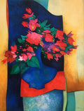 Le paravent bleu et ses roses
