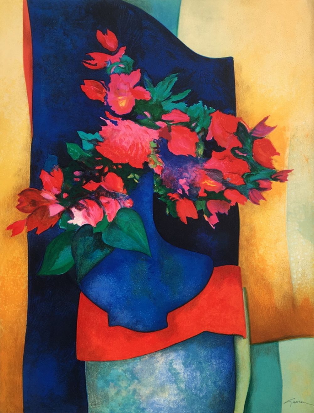 Le paravent bleu et ses roses