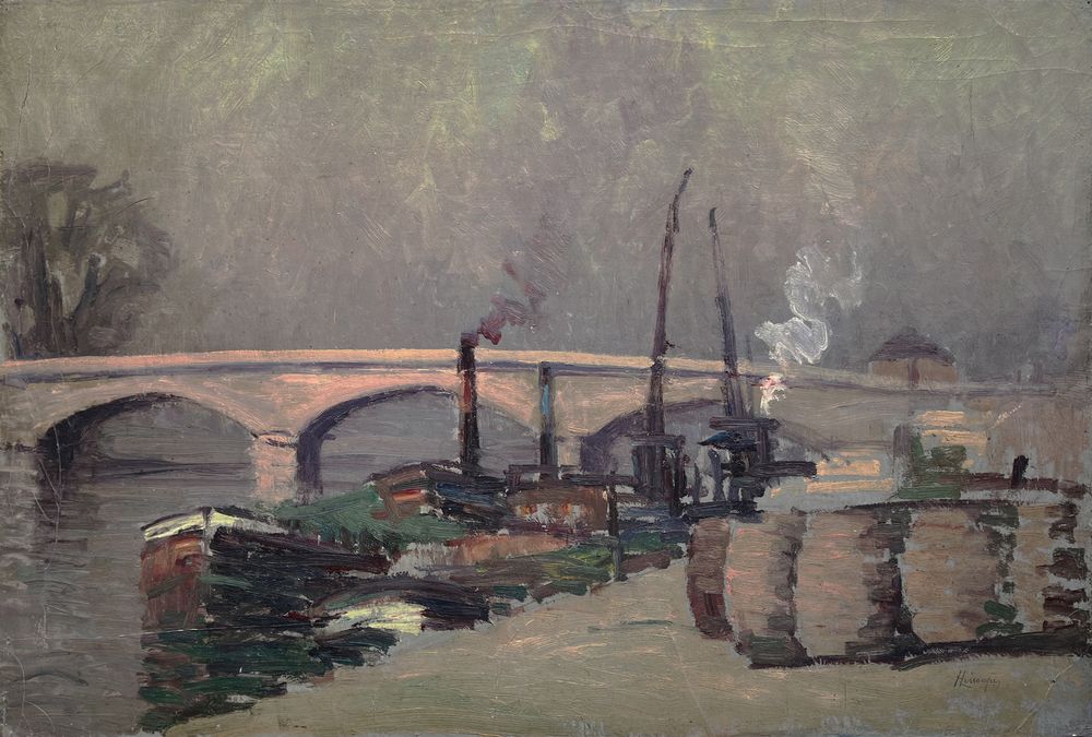 Péniches à quai devant le pont Corneille à Rouen