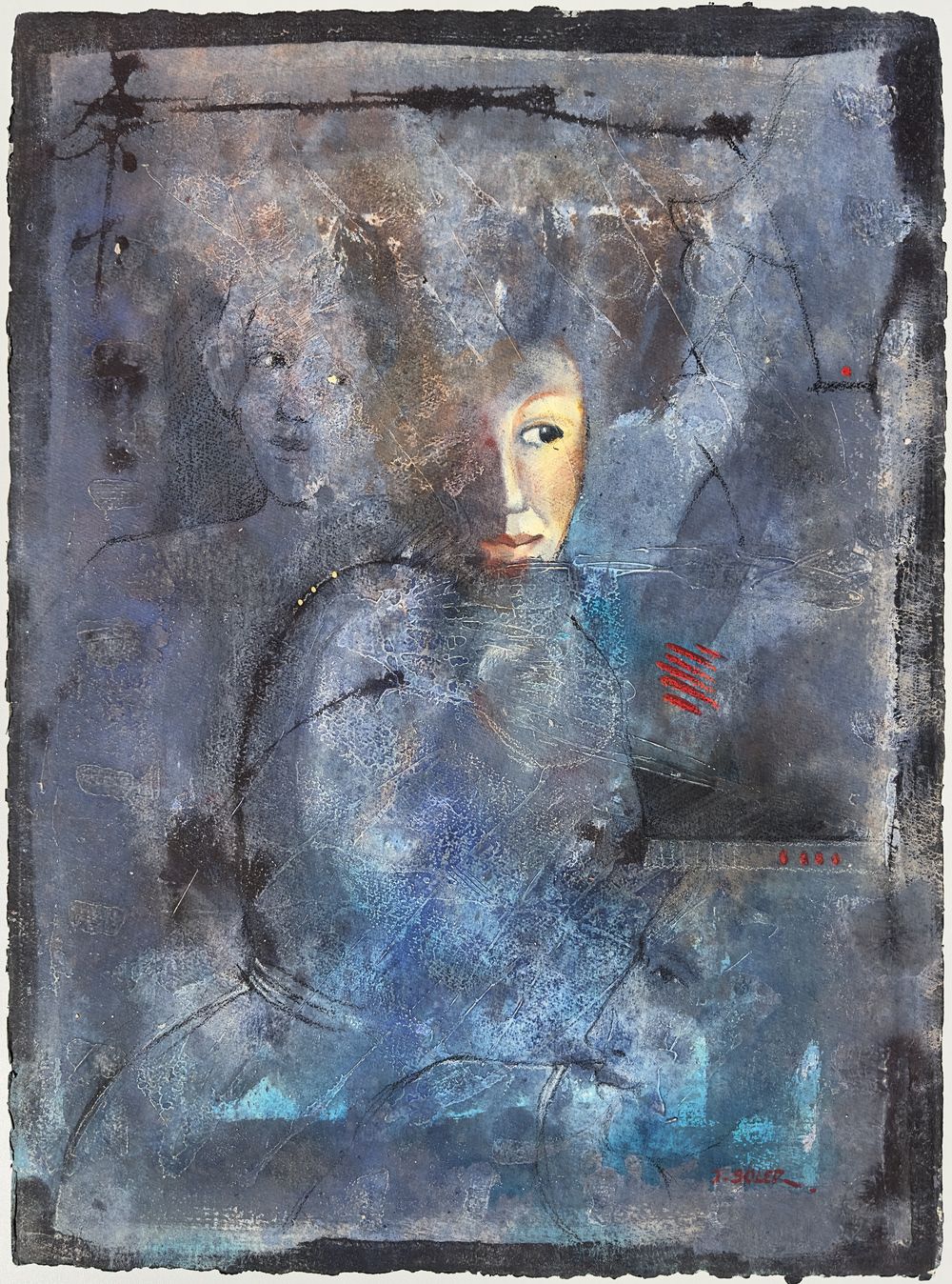 Personnage fond bleu