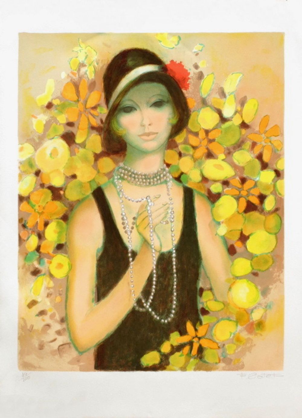 Elégante au collier de perles