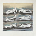 Six reclining figures with blue backround
