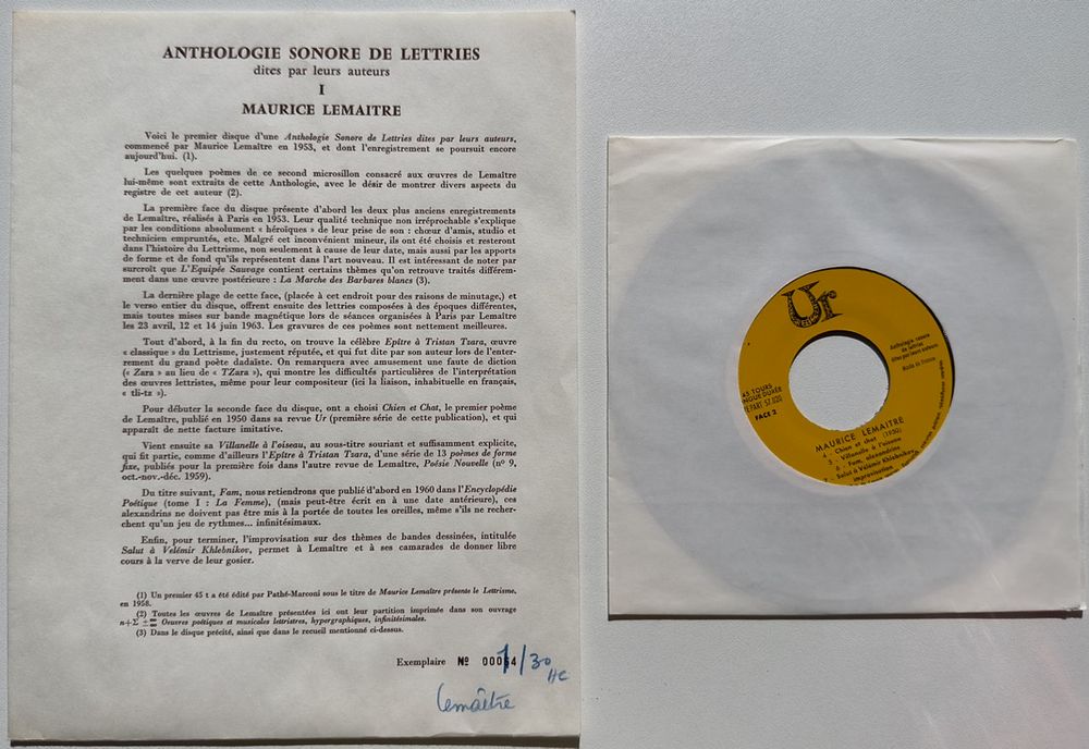 Anthologie sonore de lettries dites par leurs auteurs - Maurice Lemaître - disque vinyl