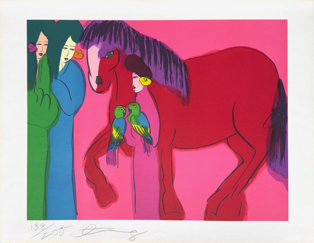 Cheval et perroquets