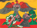 1984 - Femme chat et oiseau