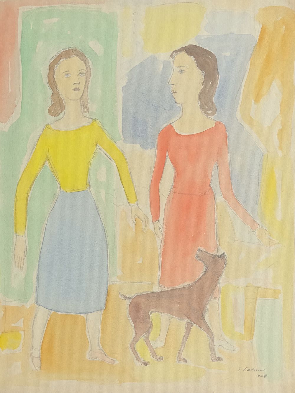 Deux jeunes filles et leur chien