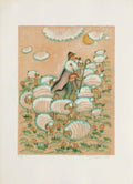 Aux champs - berger et moutons