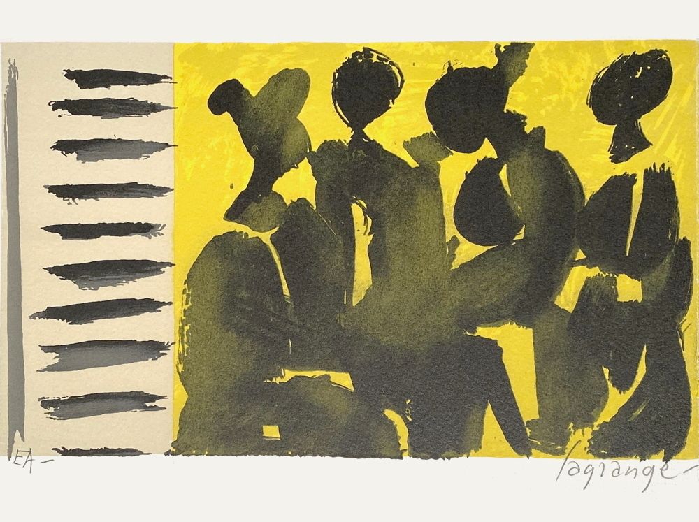 Personnages fond jaune - carte de voeux